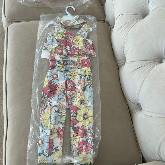 Jessica Simpson Other - Girls 24 month flower floral hippie 60s one piece coverall headband new nwt